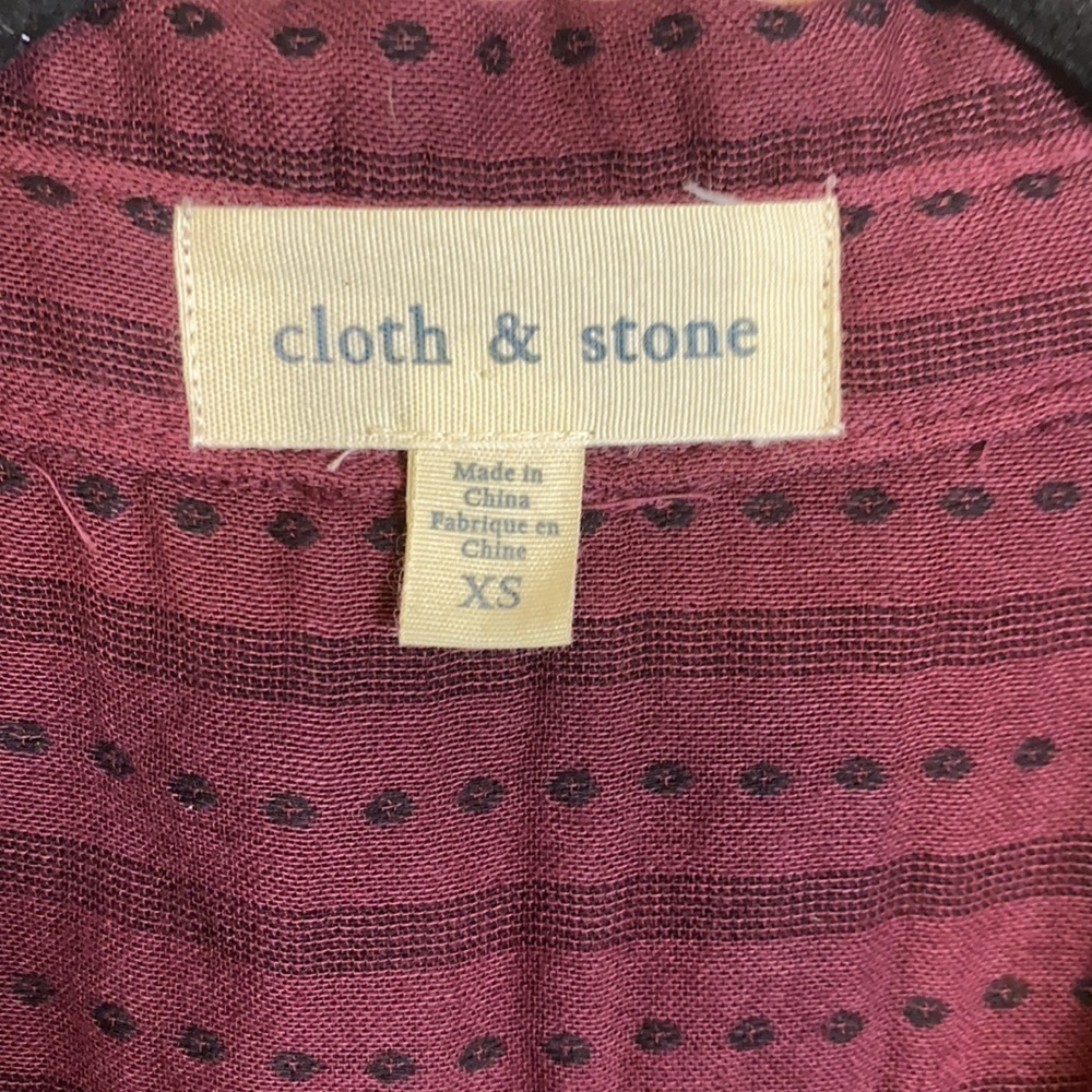 Anthropologie Cloth & Stone Tulane Button Down Shirt Burgundy and Black size XS - Picture 4 of 6